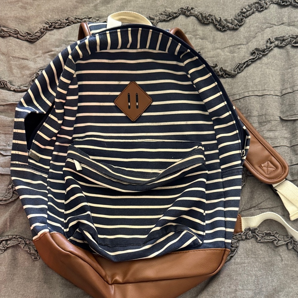 Striped Navy and Brown Backpack